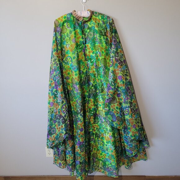 Vintage Groovy Green Maxi Dress 70s Kaftan Beatrice Pines - Picture 13 of 16